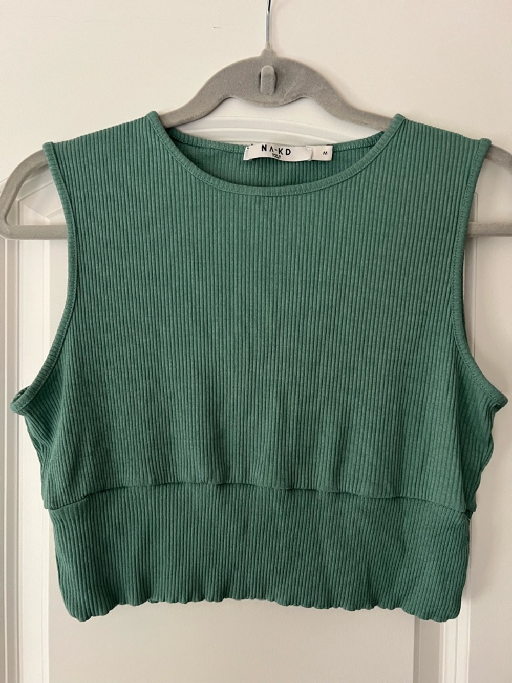 NA-KD Ribbed Crop Tank in Teal Green